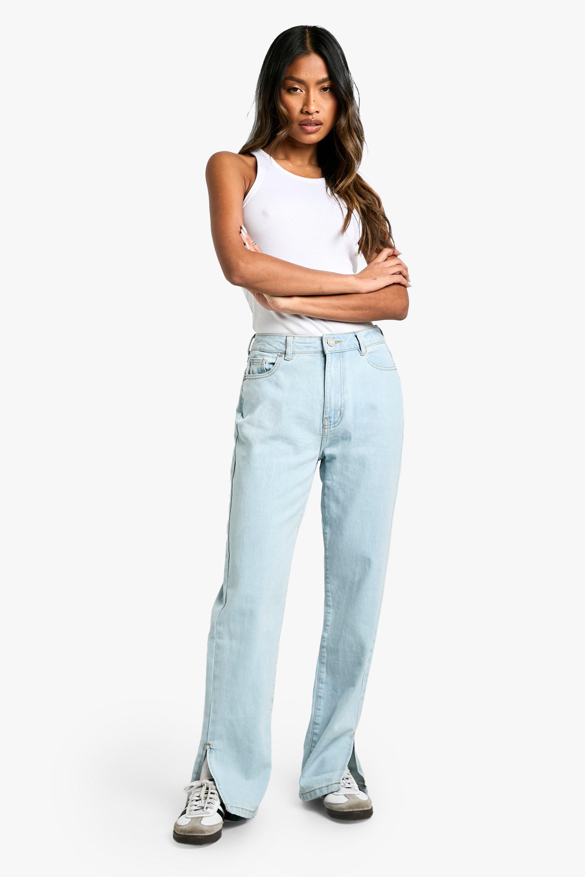 Basics High Waisted Split Hem Straight Leg Jeans | boohoo USA Basics High Waisted Split Hem Straight Leg Jeans | boohoo USA